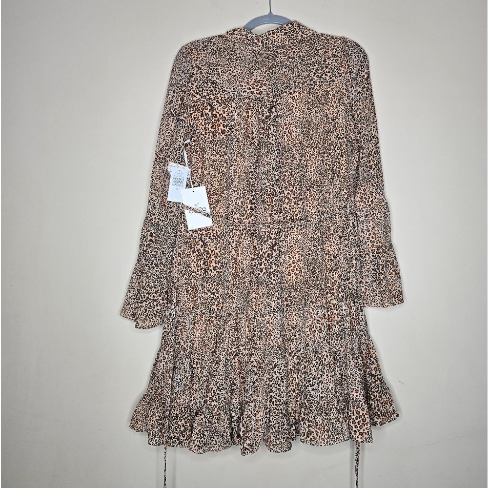 New Cece Women's Tiered Flounce Long Sleeve Shirt Dress Sz Small Color:Dune - Picture 4 of 9